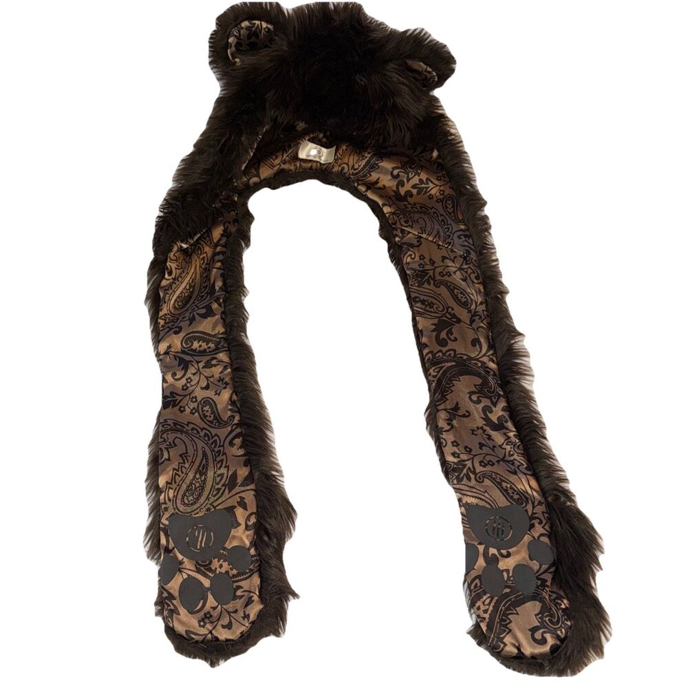 RARE SpiritHoods Fluffy Brown Bear Paisley Spirit Hood Rave Hat Faux Fur OG Bear